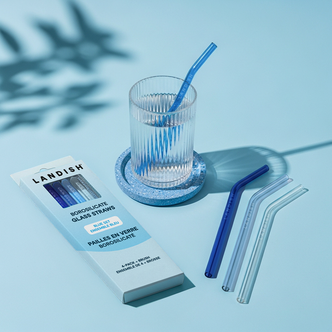 Pailles en verre • ensemble bleu