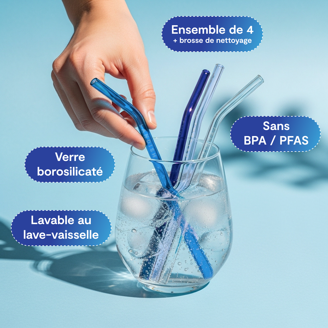 Pailles en verre • ensemble bleu