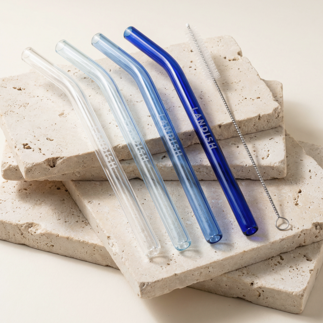 Pailles en verre • ensemble bleu